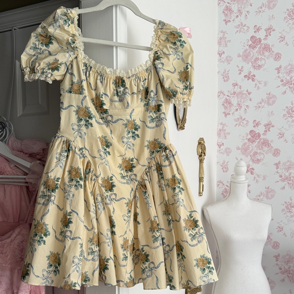 House of Cb Rosie Puff Sleeve Stretch Cotton Mini Sundress